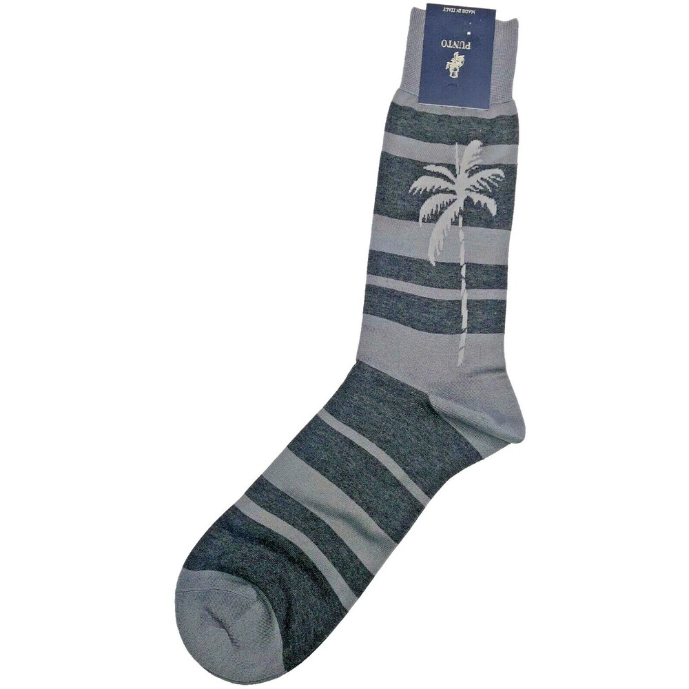 Punto Mens Dress Socks Palm Tree Egyptian Cotton Striped Gray Made In Italy